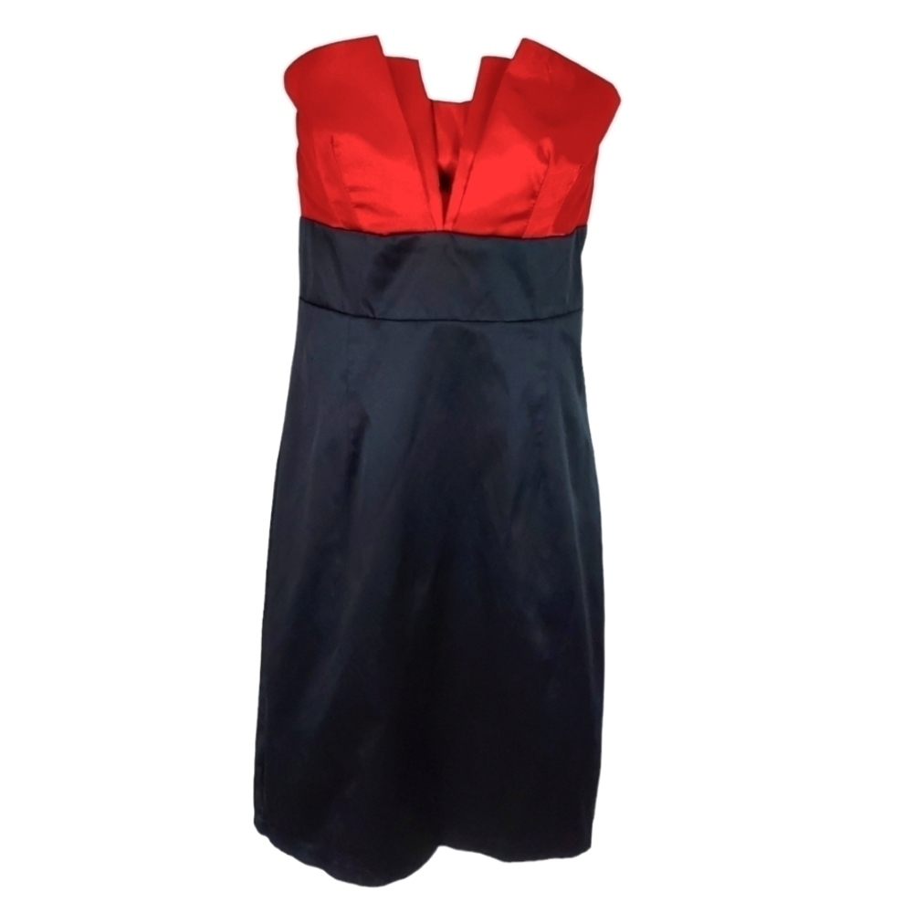 Lovely Day Vintage Dress Strapless Pleated Bust Red Black Size Large USA Made